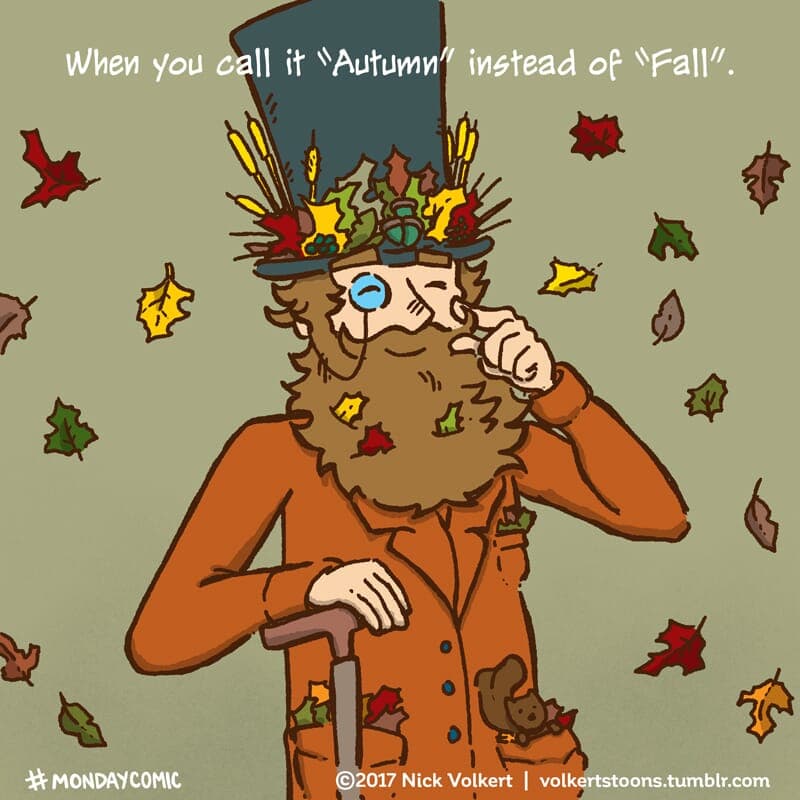 Autumn - Part 1 | Monday Comic | Nick Volkert A man twirls his beard while leaves fall. - Part 1