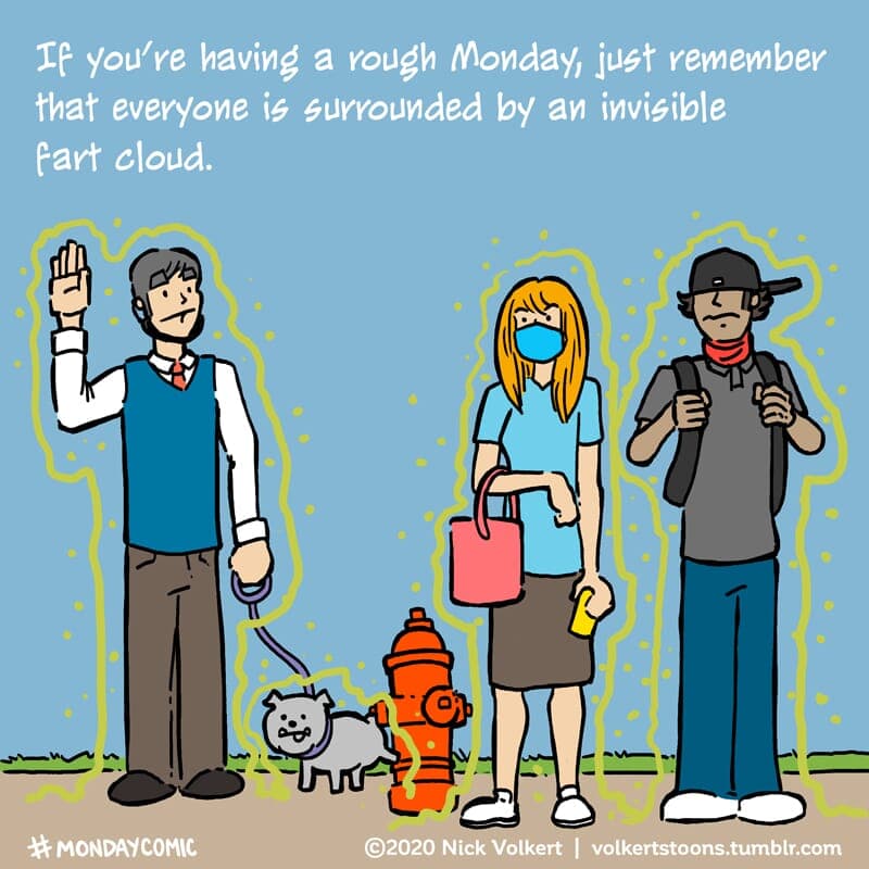 Fart Clouds - Part 1 | Monday Comic | Nick Volkert A group of townsfolk wait for a bus surrounded by their own fart clouds. - Part 1