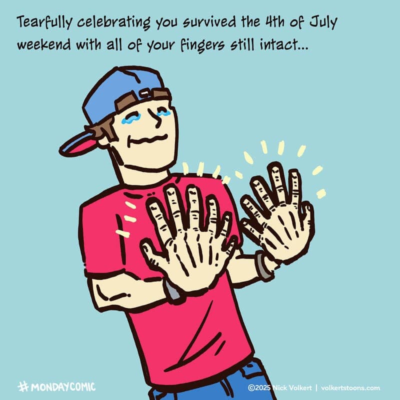 Still Have All My Digits - Part 1 | Monday Comic | Nick Volkert A local Midwestern man brings in some of the creatures of the forest to cool off and watch a movie togther. - Part 1