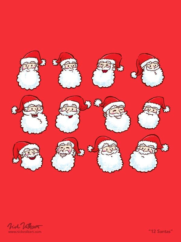 Twelve Santas | Nick Volkert Twelve happy Santa Claus faces.