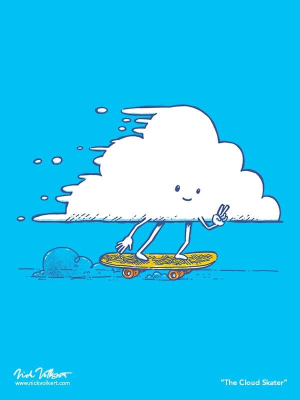Cloud Skater | Nick Volkert A happy white cloud cruises by on a skateboard while showing a peace sign gesture