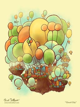 Cloud City | Nick Volkert A sunny city that is suspended in the air by balloons.