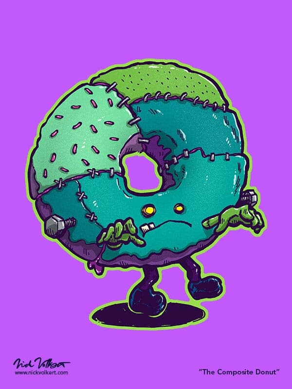 Composite Donut | Nick Volkert A donut made up of pieces of other donuts that resembles Frankensteins monster