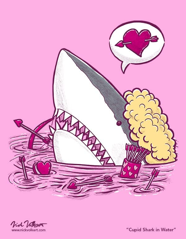 Cupid Shark | Nick Volkert A shark dressed as a cherb peeks out of the water to spread some lovin.