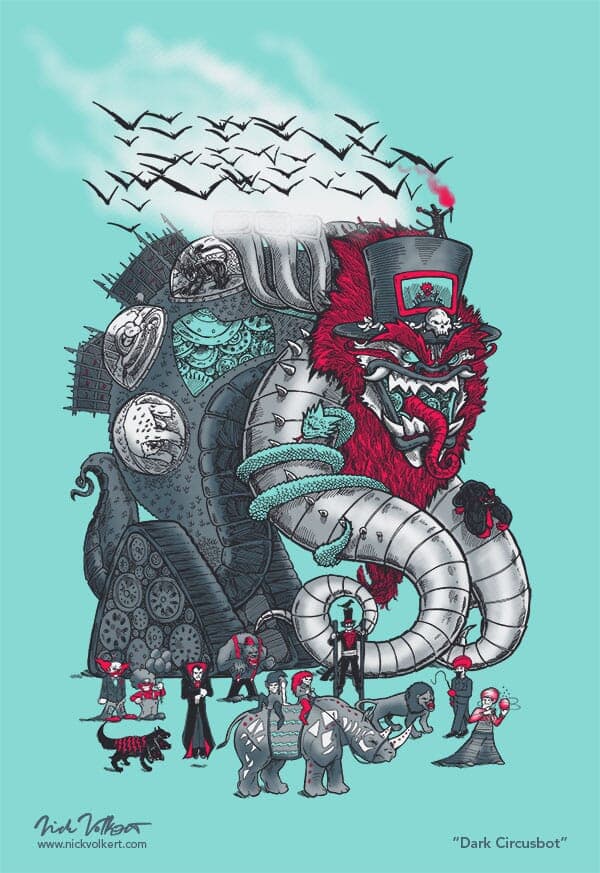 Dark Circusbot | Nick Volkert An evil circus robot travels with its dark companions.