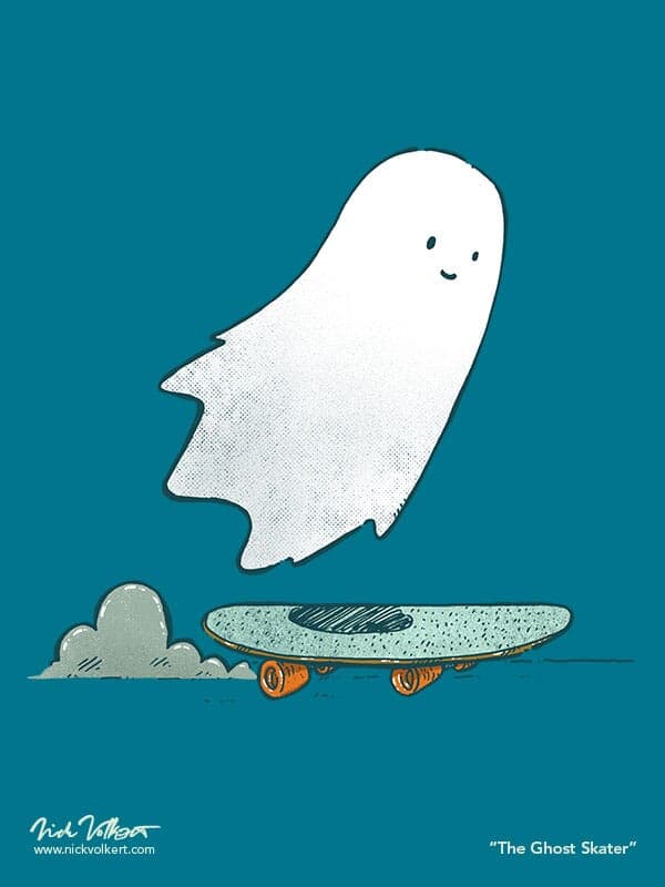 The Ghost Skater | Nick Volkert A happy ghost floats above a skateboard