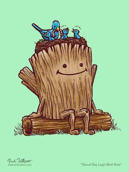 Good Day Log's Bird Nest | Nick Volkert A little log has a next of birds resting on his head.