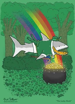 The Lucky Shark | Nick Volkert A shark is dressed as a leprechan by a pot of gold.
