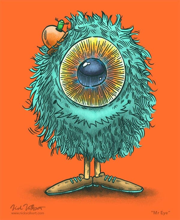 Mr Eye | Nick Volkert A cyclops monster with a really big eye is smiling.