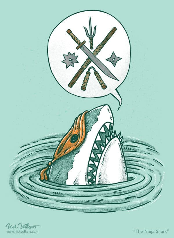 Ninja Shark | Nick Volkert A shark pops out of the water that is dressed as a ninja!