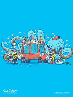 Octopus Carwash | Nick Volkert A friendly octopus with a mustache helps some young kids in rain coats wash a red car