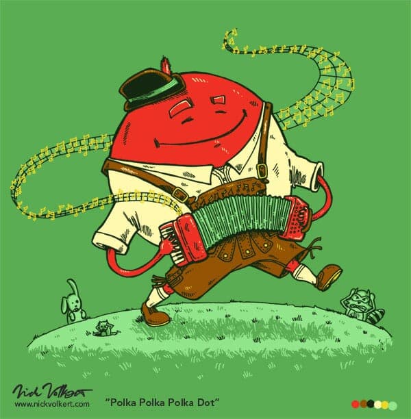 Polka Polka Polka Dot | Nick Volkert A large red dot playing polka music to the dismay of the woodland creatures.