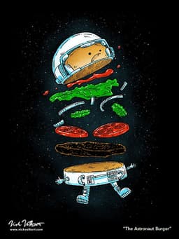 The Astronaut Burger | Nick Volkert An astronaut burger is falling apart in outerspace.