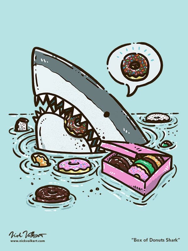 Box of donuts Shark | Nick Volkert A shark peeks out of the water surrounded by donuts.