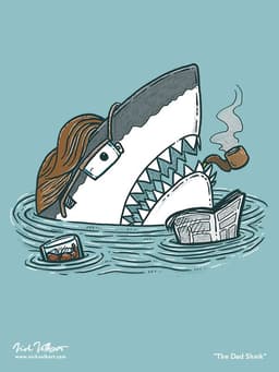 The Dad Shark | Nick Volkert A dad shark pops out of the water with a pipe and a glass of whiskey.
