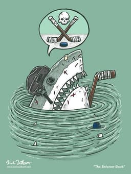 The Enforcer Shark | Nick Volkert A great white shark peeks out of the water all beat up from being a hockey goon.