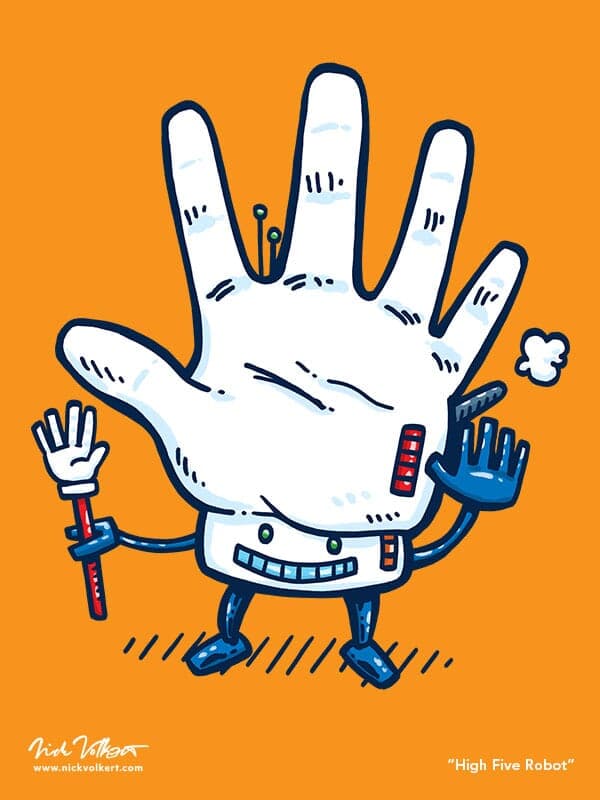 High Five Robot | Nick Volkert A small robot that's is a high five with another hand waiting for a high five and also a clamp hand holding a high five waiting for your high fives!
