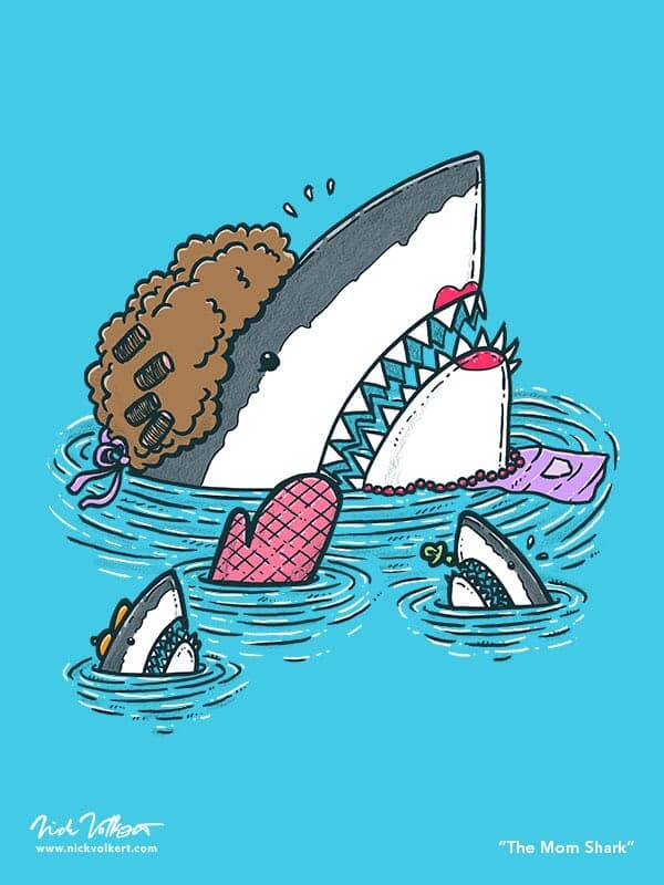 The Mom Shark | Nick Volkert A mom shark attends to food while her childern horse around.