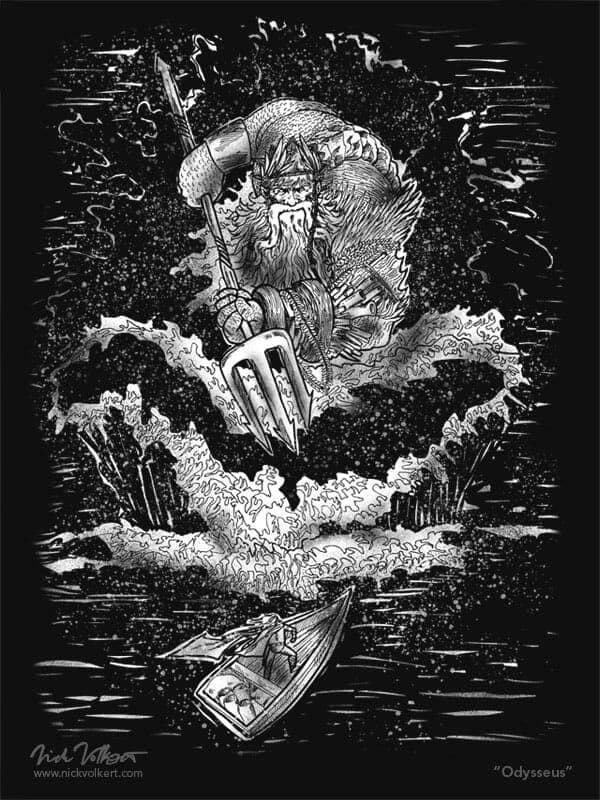Odysseus | Nick Volkert The ocean god Neptune rises from the water and tries to stop Odysseus on his journey home.