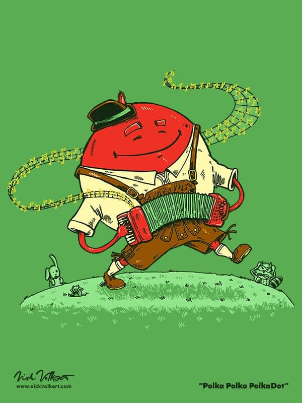 Polka Polka Polka Dot | Nick Volkert A large red dot playing polka music to the dismay of the woodland creatures.