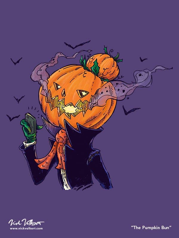 The Pumpkin Bun | Nick Volkert A hipster pumpking with a man bun checks his cell phone