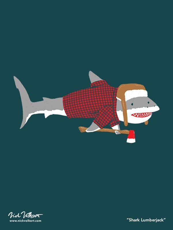 Shark Lumberjack | Nick Volkert An isolated shark dressed as a lumberjack holding an axe.