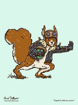 Squirrel with an Acorn | Nick Volkert A heroic squirrel in a bomber jacket and leather goggle hat runs with an acorn in tow like it's a football running back!