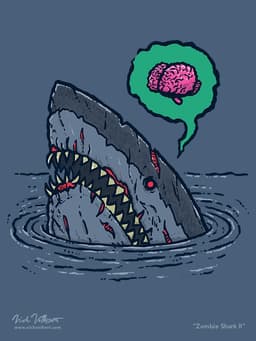 Zombie Shark II | Nick Volkert A shark peaks out of the water in bad shape looking horrifying and looking for brains.