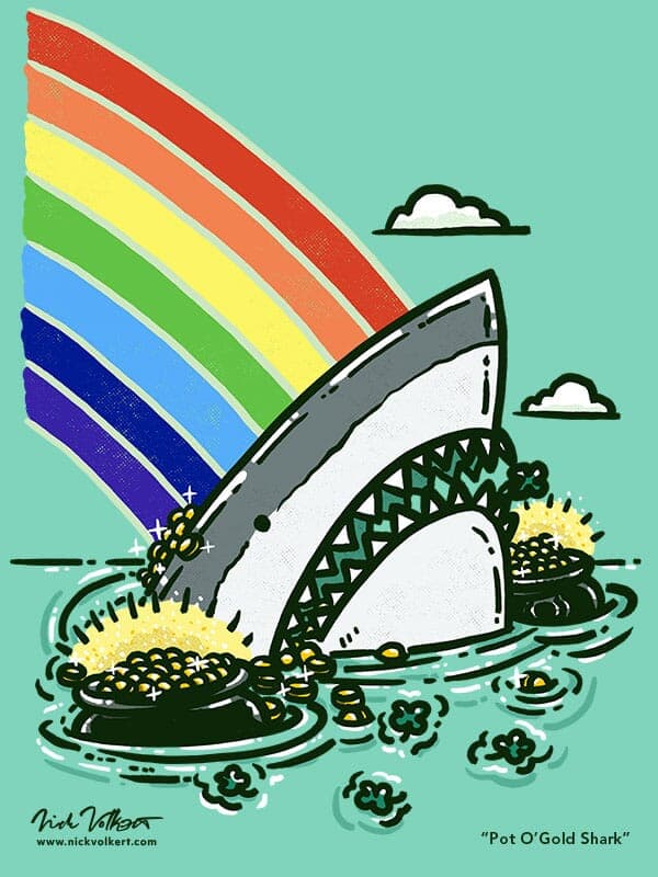 Pot O'Gold Shark | Nick Volkert A shark peeks out of the water beside a pot of gold for St Patrick's Day.