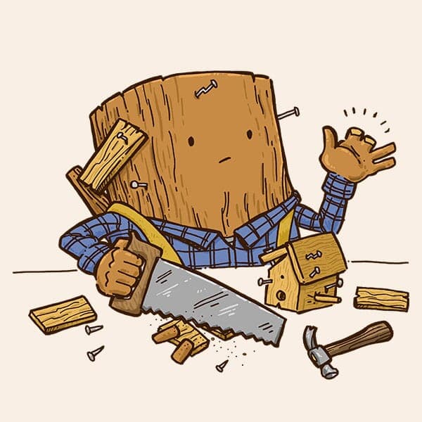 Shockingly Inept Carpenter Log | Nick Volkert A log that's really bad at carpentry has a little mishap with his hand saw while building a birdhouse.