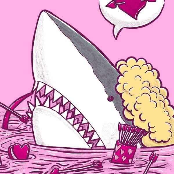 Cupid Shark | Nick Volkert A shark dressed as a cherb peeks out of the water to spread some lovin.