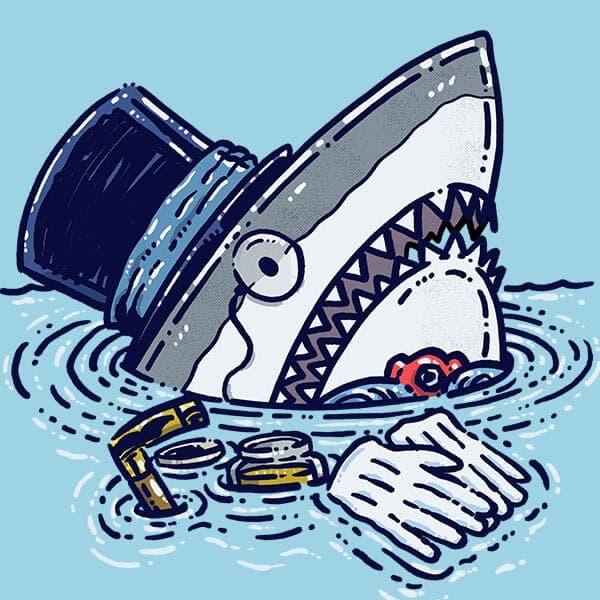 The Fancy Shark | Nick Volkert A shark dressed in its fanciest attire with white gloves, a top hat and ascot pops out of the water to check out the ocean scene.