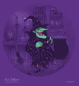 Spiders | Nick Volkert A witch is tickled by spiders covering her body, while evil things lurk in the background.