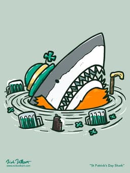 St Patrick's Day Shark | Nick Volkert A shark dressed in green for St Patrick's Day surrounded by some adult beverages to celebrate the day.