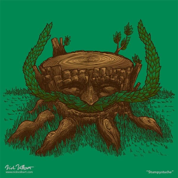 Stumpystace | Nick Volkert A smiling stump surrounded by green grass that is growing a large leafy mustache.