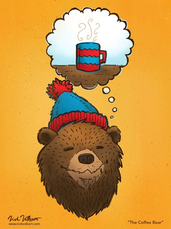The Coffee Bear | Nick Volkert A bear in a stocking cap is dreaming of hot coffee.