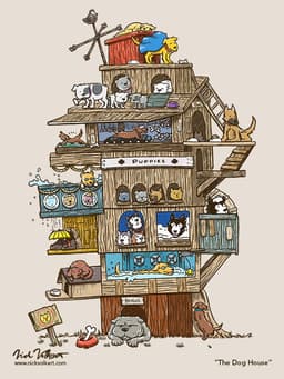The Dog House | Nick Volkert A collections of dogs living in a grand dog house.