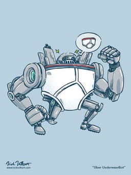 Uber UnderwearBot | Nick Volkert A robot wrapped in a giant pair of white briefs.
