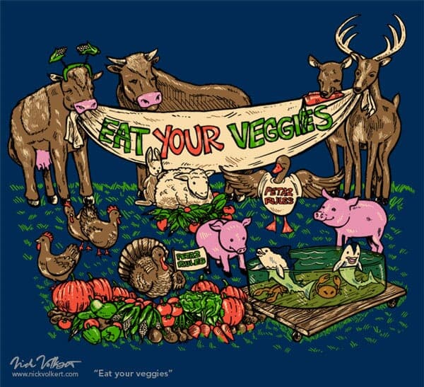 Eat Your Veggies | Nick Volkert A group of farm animals holding a sign for your to eat your veggies instead of them!