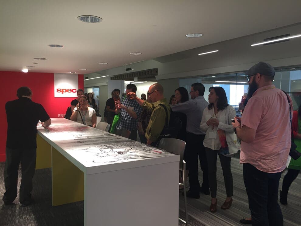 Spec Mural | Nick Volkert Nick Volkert working on mural for Spec Furniture in the Merchandise Mart