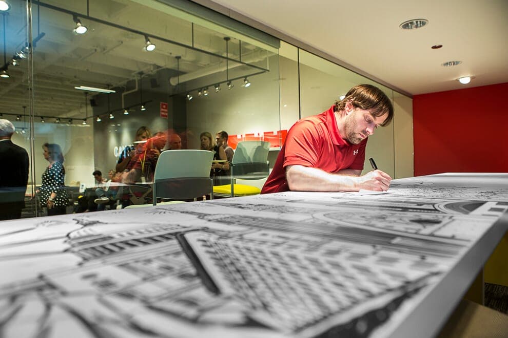 Spec Mural | Nick Volkert Halfway point of mural for Spec Furniture in the Merchandise Mart