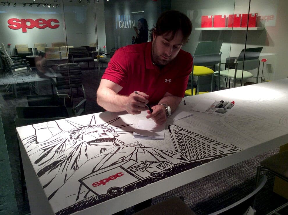 Spec Mural | Nick Volkert Start of mural for Spec Furniture in the Merchandise Mart