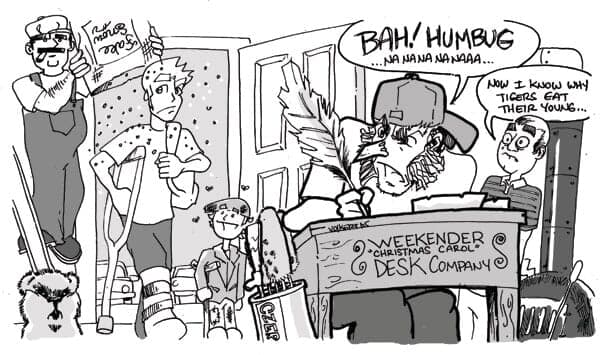 A College Christmas Carol | Weekender | Nick Volkert A roommate with a bum leg is met with fake snow and Caddyshack reference.