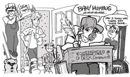 A College Christmas Carol | Nick Volkert A roommate with a bum leg is met with fake snow and Caddyshack reference.