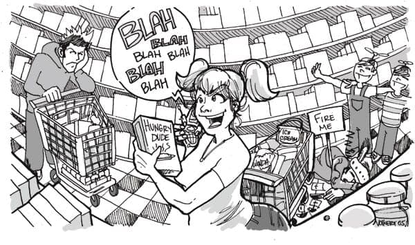 Blocked Aisle | Weekender | Nick Volkert A woman gabbing on the phone blocks an entire shopping aisle.