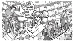 Blocked Aisle | Nick Volkert A woman gabbing on the phone blocks an entire shopping aisle.