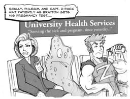 Man Pregnant | Nick Volkert A hospital waiting room with germs and Scully from X-Files.