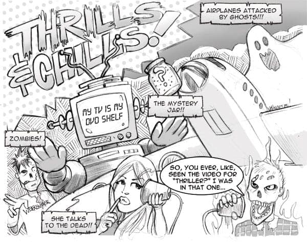 B-Movies | Weekender | Nick Volkert A variety of B-Movie scences in a multi-frame single panel comic.