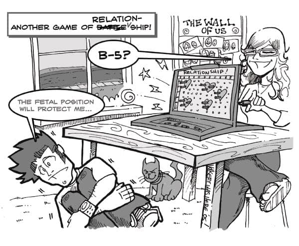 Battle, no, Relationship! | Weekender | Nick Volkert A man is in the fetal position after being handled in a game of Battleship.