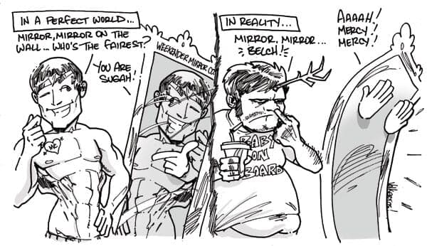 Magic Mirror | Weekender | Nick Volkert A man views himself in a magic mirror, the real depiction is tragically different.